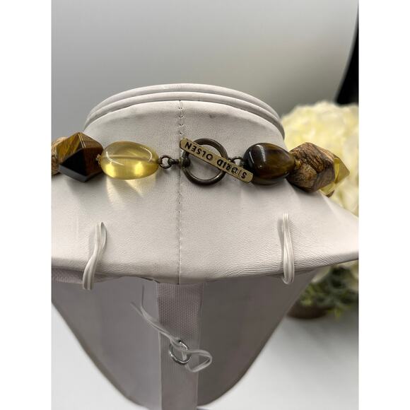Sigrid Olsen Vintage Stone Tigers Eye Jasper Yellow Chunky Beaded Necklace - Picture 4 of 9